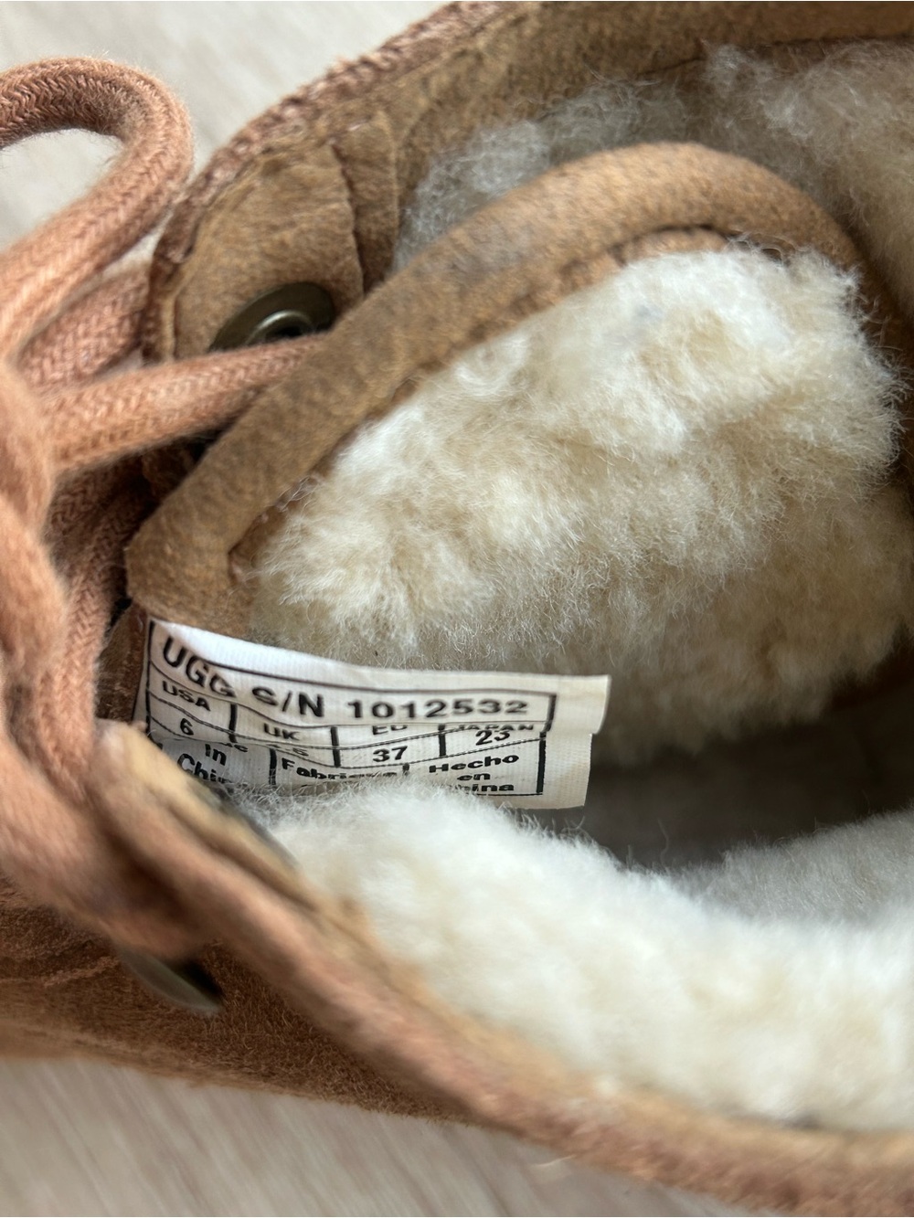 UGG Chestnut Suede Lace-Up Boot with Shearling 6 - Picture 6 of 6